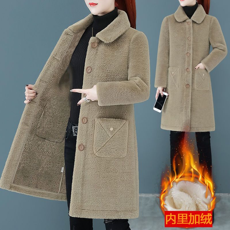 外套女冬季加绒加厚新款女士毛呢大衣高档中长款妈妈水貂绒女外套