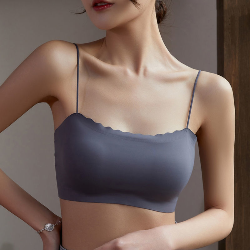 薄款无钢圈内衣女小胸聚拢夏季无痕美背一体背心运动抹胸吊带背心