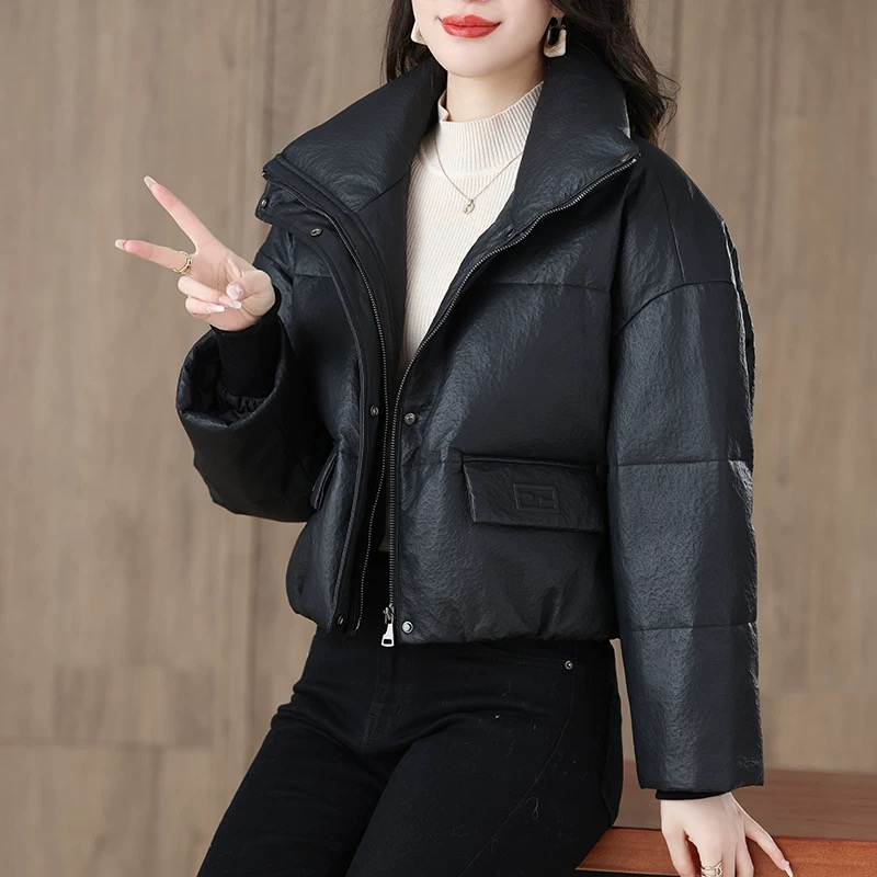 真皮绵羊皮鹅绒服女短款面包服2025海秋冬小个子韩版羽绒服37093