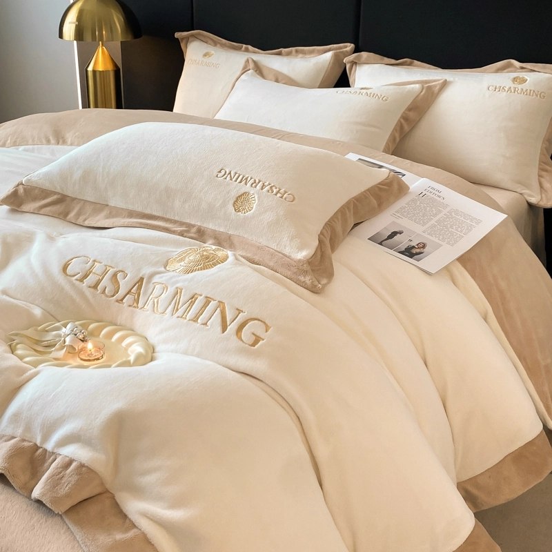 【牛奶绒四件套】高档简约刺绣加宽边工艺-轻奢款-亲肤保暖秋冬必备