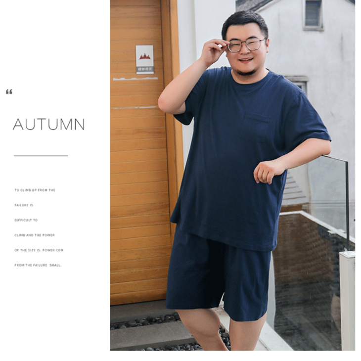 专注大码【100棉】加肥加大男士大码睡衣春夏季透气清凉宽松舒适