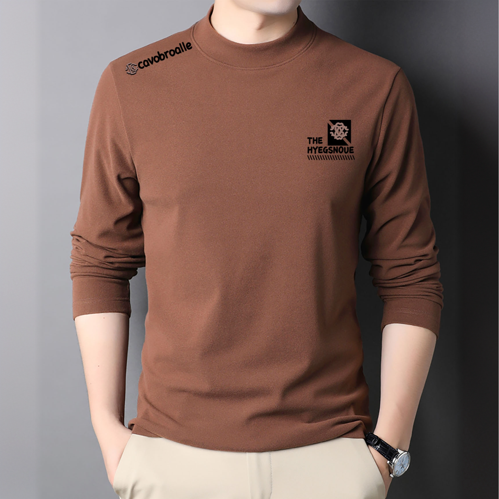 秋冬打底衫长袖男士百搭半高领上衣修身德绒T恤印花韩版加绒体恤