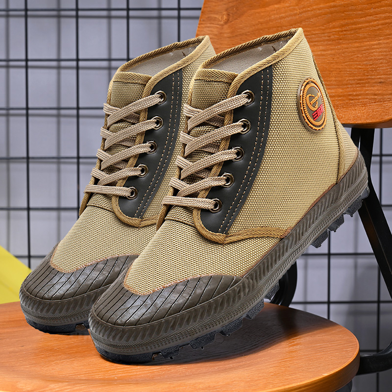 夏季男士高帮帆布鞋耐磨防滑劳保鞋户外徒步登山鞋中老年解放鞋子