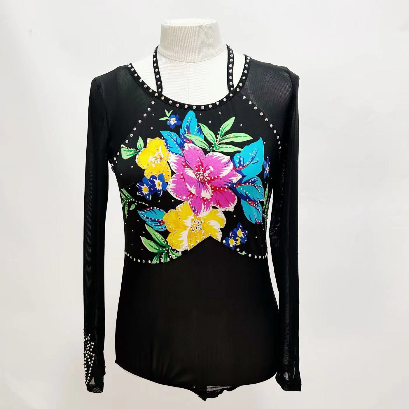 七海舞服 三步踩水兵舞广场舞女式新款时尚烫钻百搭长袖七海花