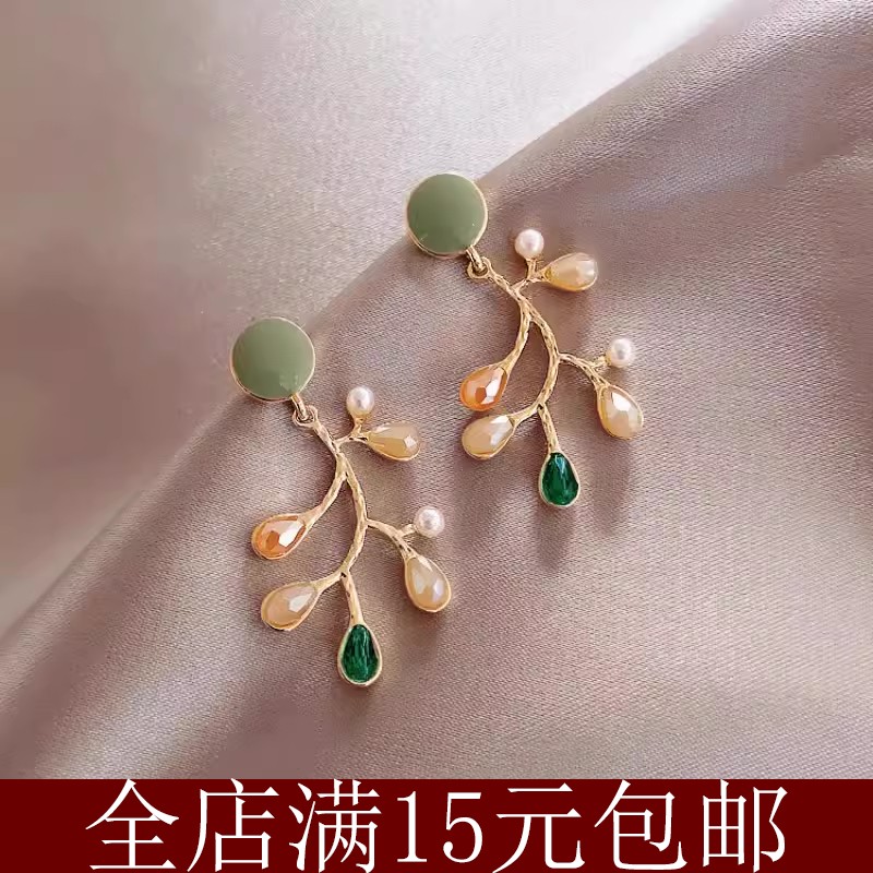 树枝彩色耳环女银针感耳坠新款潮网红耳钉气质耳饰品