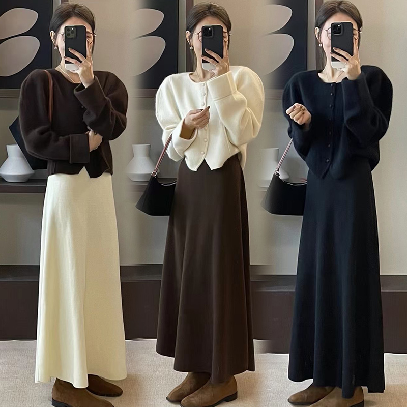 现货孕妇无托腹半身裙新款秋季针织过膝显瘦气质法式垂感A字长裙