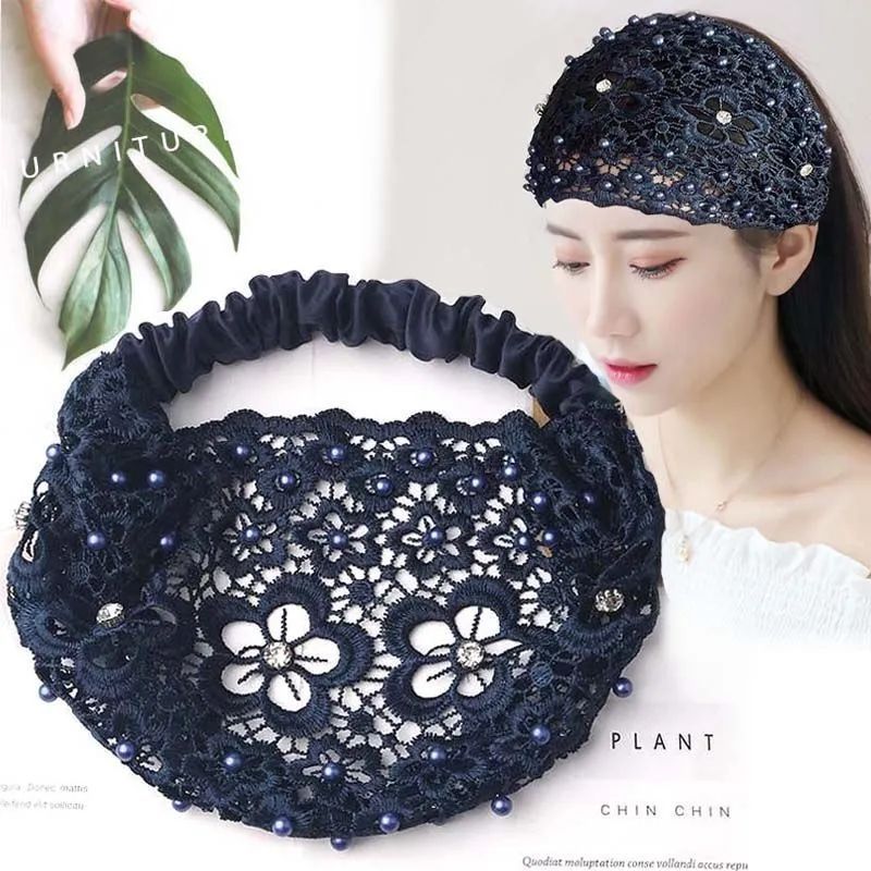 【新疆包邮】蕾丝薄款宽边发带女气质网纱透气包头巾