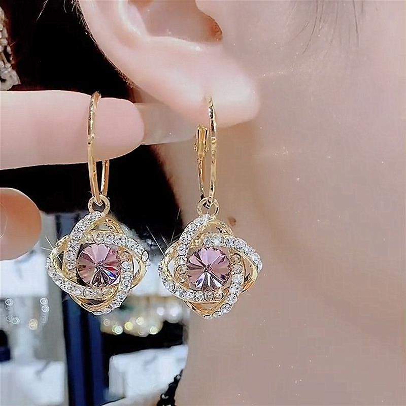 925银耳饰2023新款潮高级感耳饰紫色水晶花朵满钻耳环女气质925