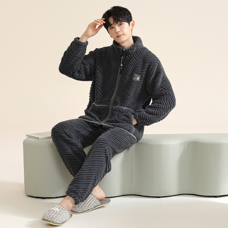 芬腾可安睡衣男士秋冬款珊瑚绒加厚加绒新款保暖法兰绒家居服套装