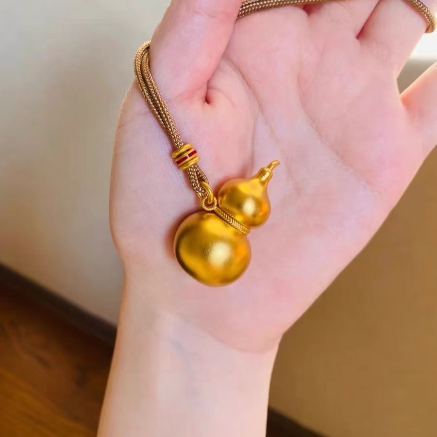铜合金吊坠 王嘉尔同款金葫芦吊坠平安项链挂坠古法实心古法财神