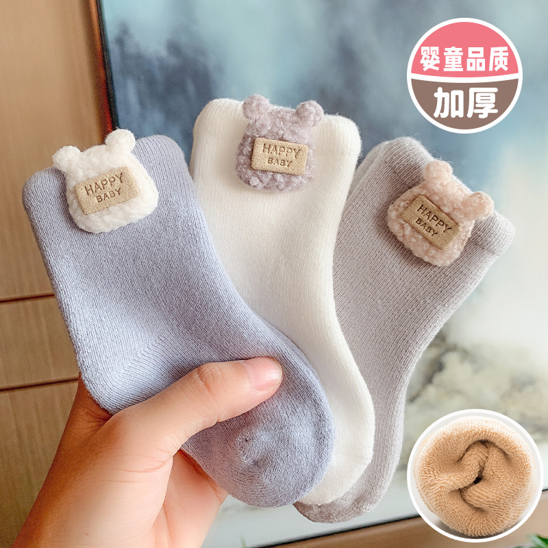 加厚毛圈婴儿袜子宝宝秋冬保暖防寒毛圈袜新生幼儿可爱公仔毛圈袜