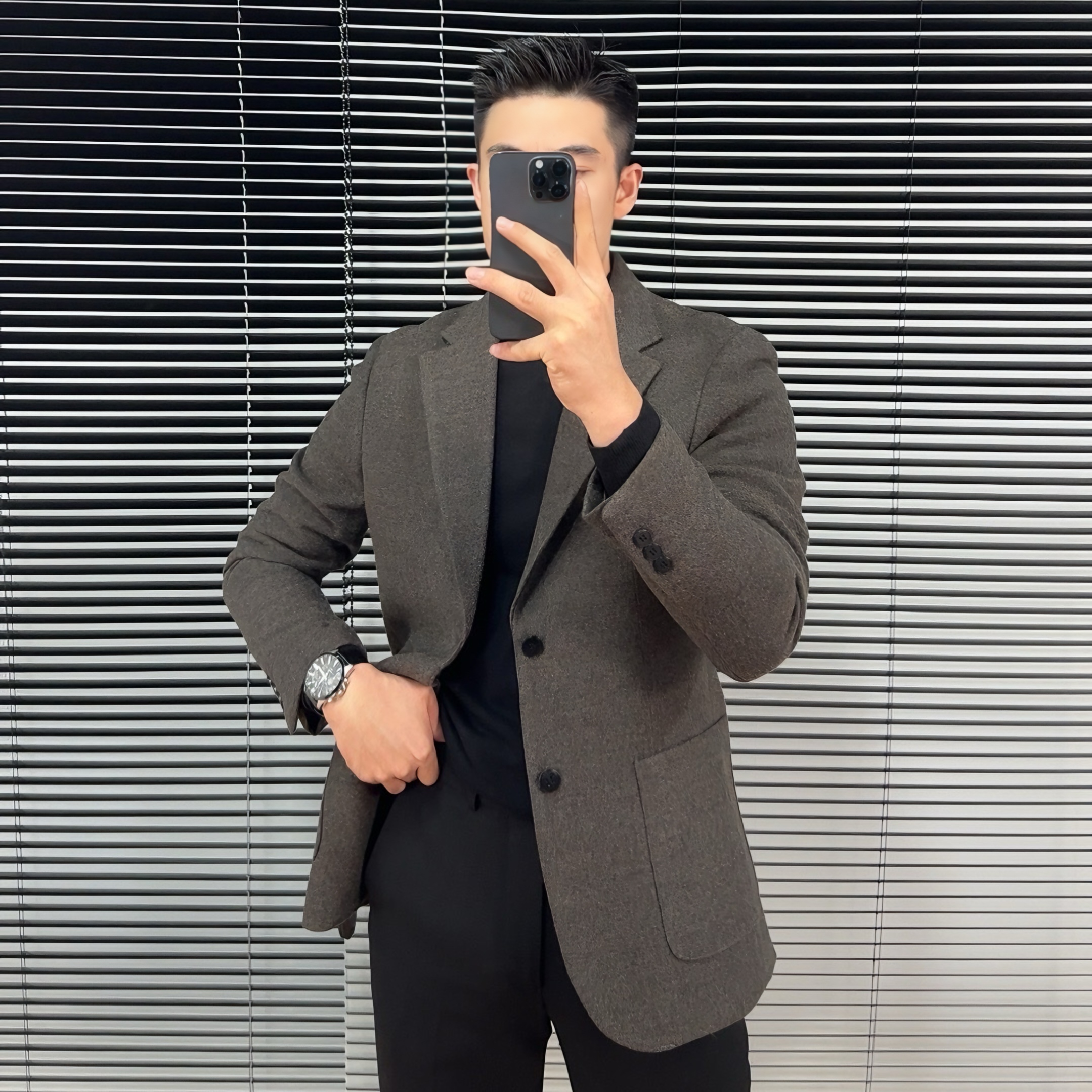 毛呢西装男士秋冬新款品质厚款保暖男士西服商务休闲西服修身帅气