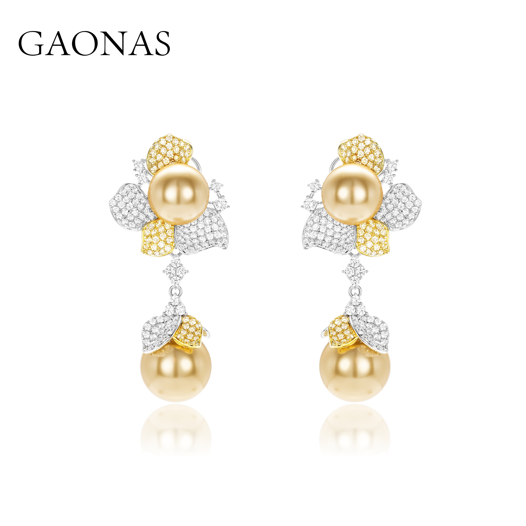 GAONAS 925银仿珍珠耳饰 高纳仕长款时尚双金色珠耳环  ZYE062833