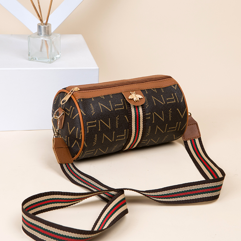 枕头包女士斜挎圆桶包韩版圆形包时尚单肩包包复古潮流印花圆筒包