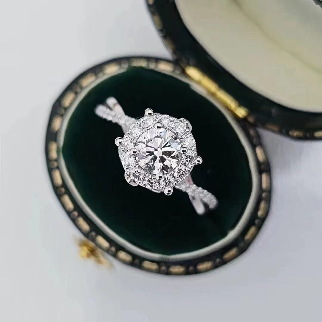 925银莫桑石戒指 王室庄园1克拉-2克拉时尚闭口戒指银色婚戒银戒