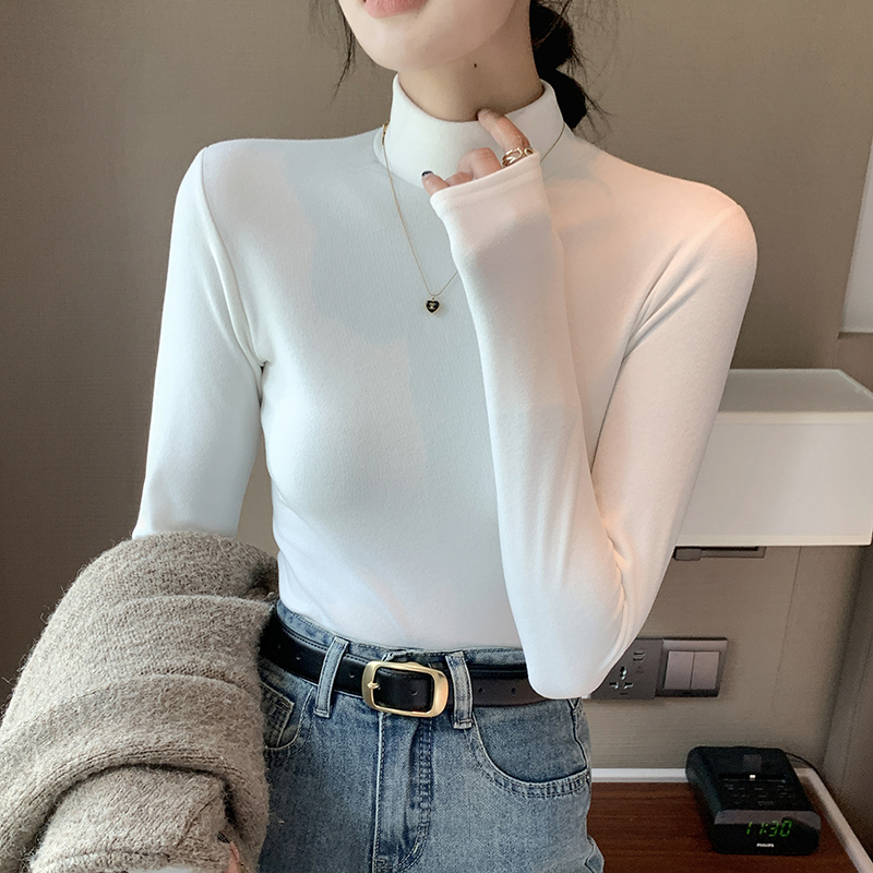 醉梓菡秋冬中领微米绒打底衫女内搭高级感加厚半高领加绒保暖新款