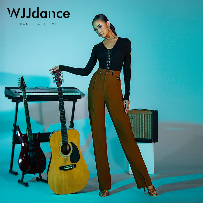 WJJdance拉丁舞裤子女2025新款高腰金属环套带国标摩登长裤练功服