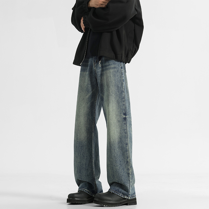(现货现发)复古牛仔裤男阔腿宽松直筒cleanfit裤子2025春秋新款