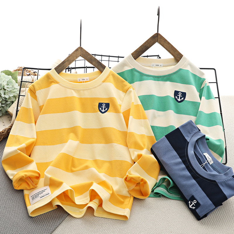春秋男童条纹长袖t袖中大童上衣童装儿童圆领打底衫洋气体恤