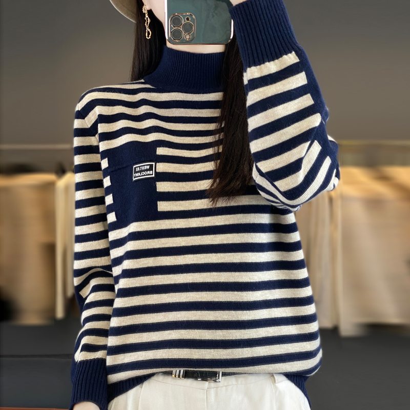 420克加厚大码~能机洗!100羊毛半高领针织打底衫女秋冬必入