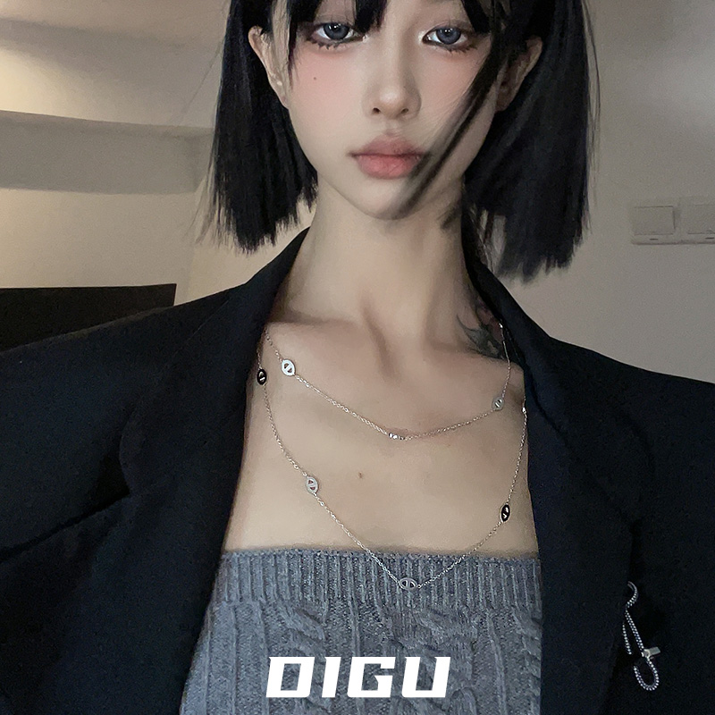 嘀咕家 钛钢项链 个性钛钢不掉色猪鼻子项链时尚双层叠戴锁骨链