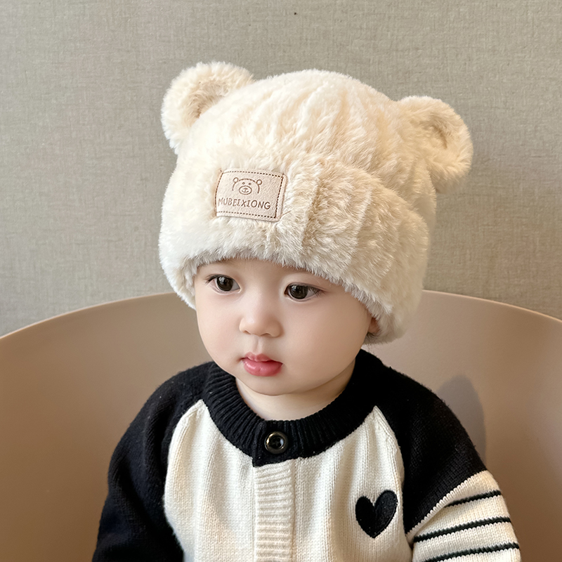 宝宝帽子冬季可爱柔软男童女孩毛绒秋冬款婴儿毛线帽加厚针织帽