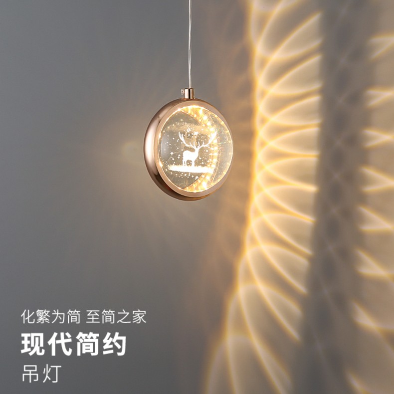 卧室床头吊灯现代简约创意2023年新款网红轻奢小鹿水晶吊线灯具