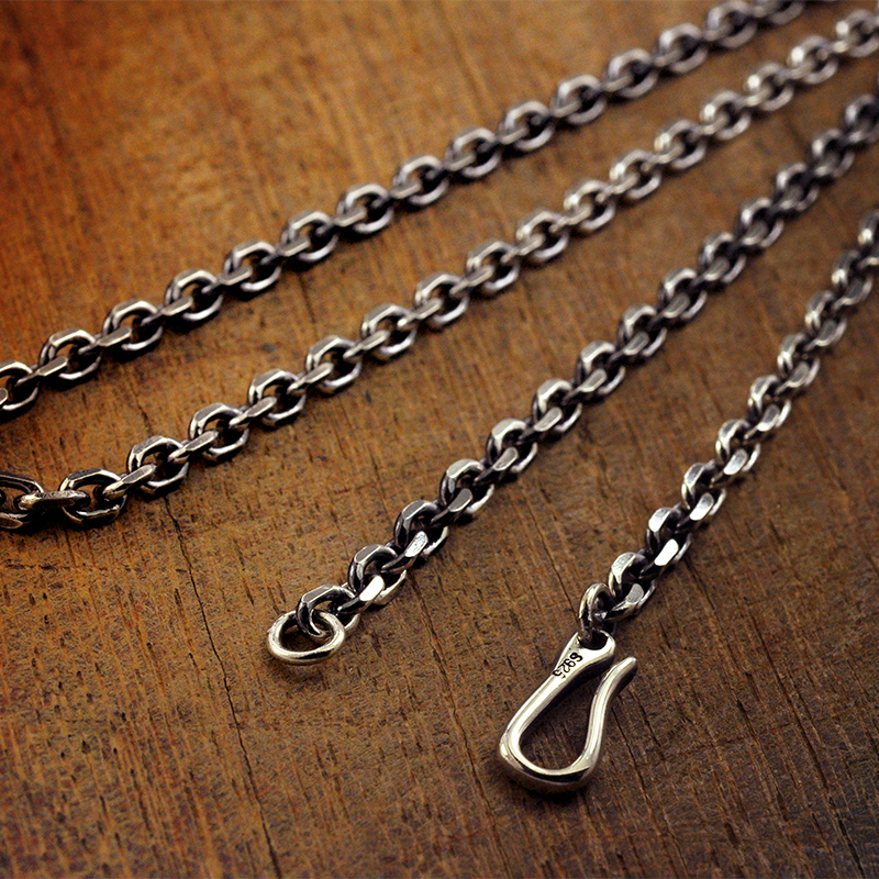 链子925银 S925纯银太角项链高端复古潮男锁骨链百搭毛衣链男