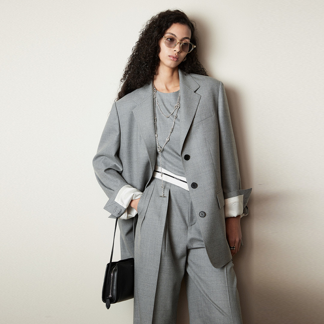 SOULKISS都市雅痞意大利工艺敲细羊毛两穿直筒裤西装套装