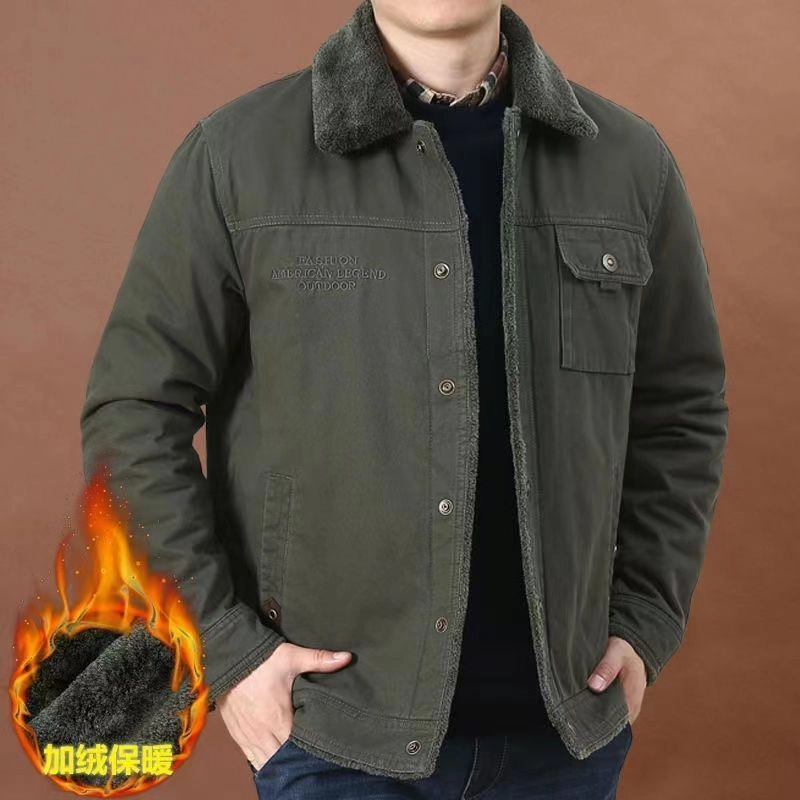 加绒加厚冬季棉衣男士外套中老年户外休闲翻领棉袄保暖大码男外套