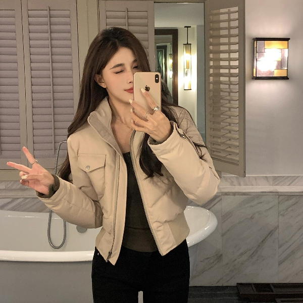 高级感立领短款棉服女2025年冬季新款小个子收腰加厚保暖夹克外套