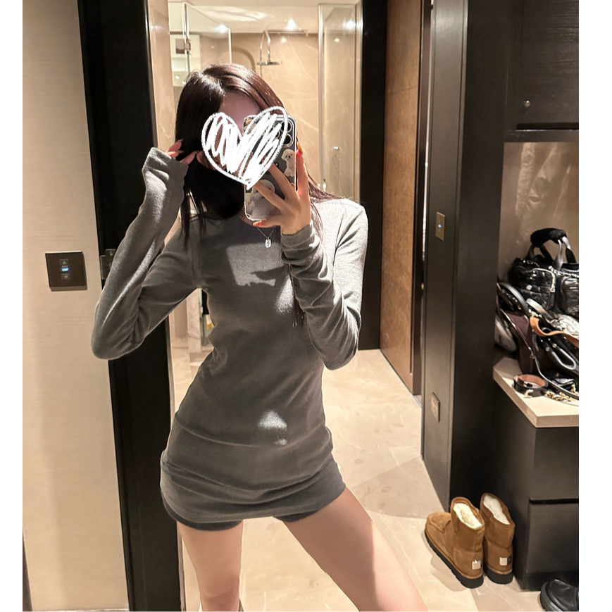 圆领内搭修身收腰长款上衣正肩长袖打底T恤女秋冬2024新款  8264#