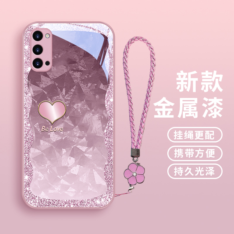 琉闪爱心适用opporeno4pro手机壳Reno4网红4se情侣reno3玻璃壳re