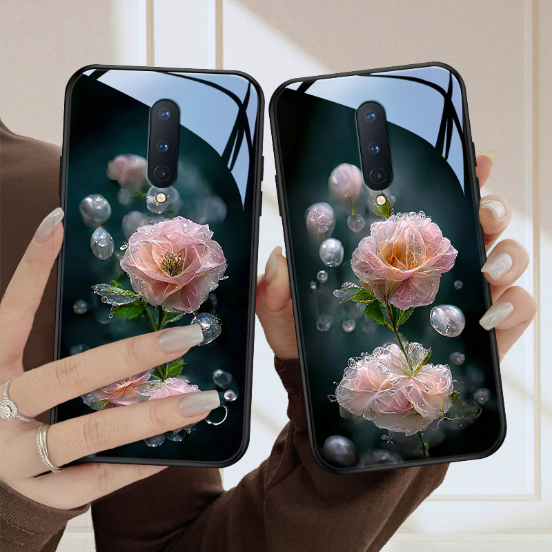 水润花一加8手机壳1加8pro玻璃壳一加8t全包防摔1+8保护套高级感