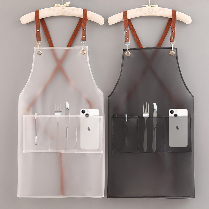 新防水防油TPU透明围裙简约日式薄款洋气网红工作服印字定制LOGO