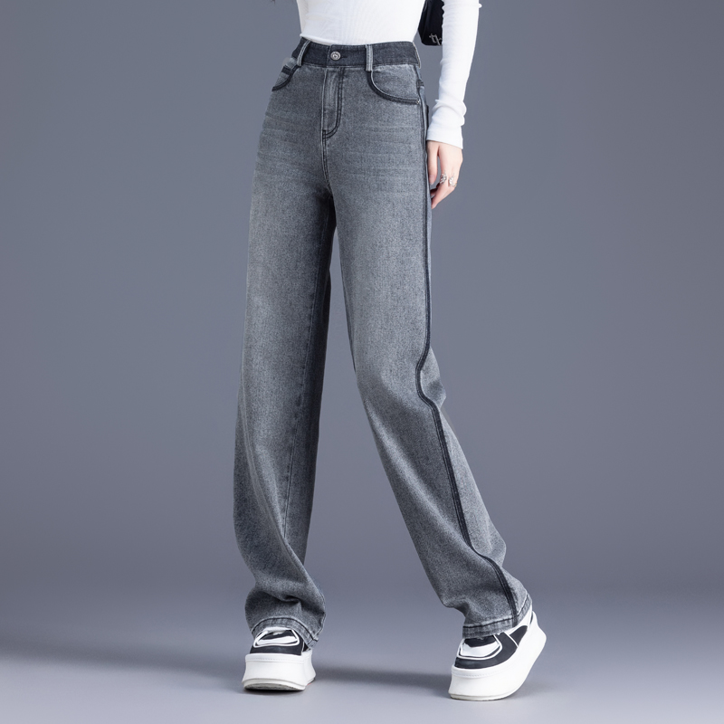 烟灰色直筒牛仔裤女款爆款2025新款高腰直筒裤宽松显瘦窄版阔腿裤