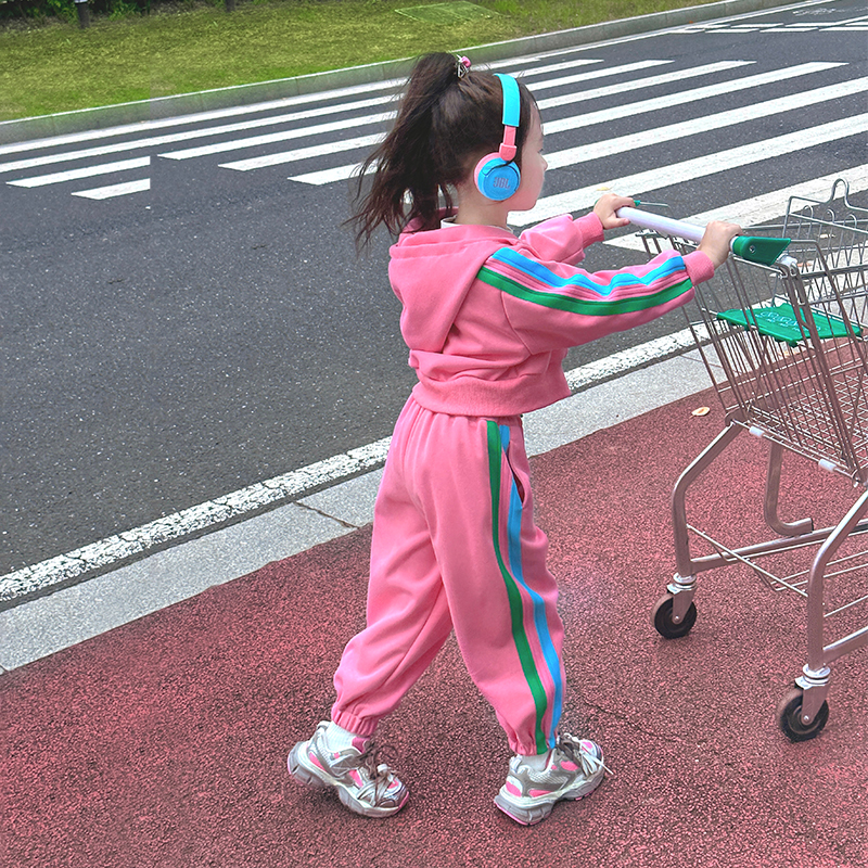 女童秋装套装2025新款洋气儿童运动服连帽外套两件套时髦秋冬潮