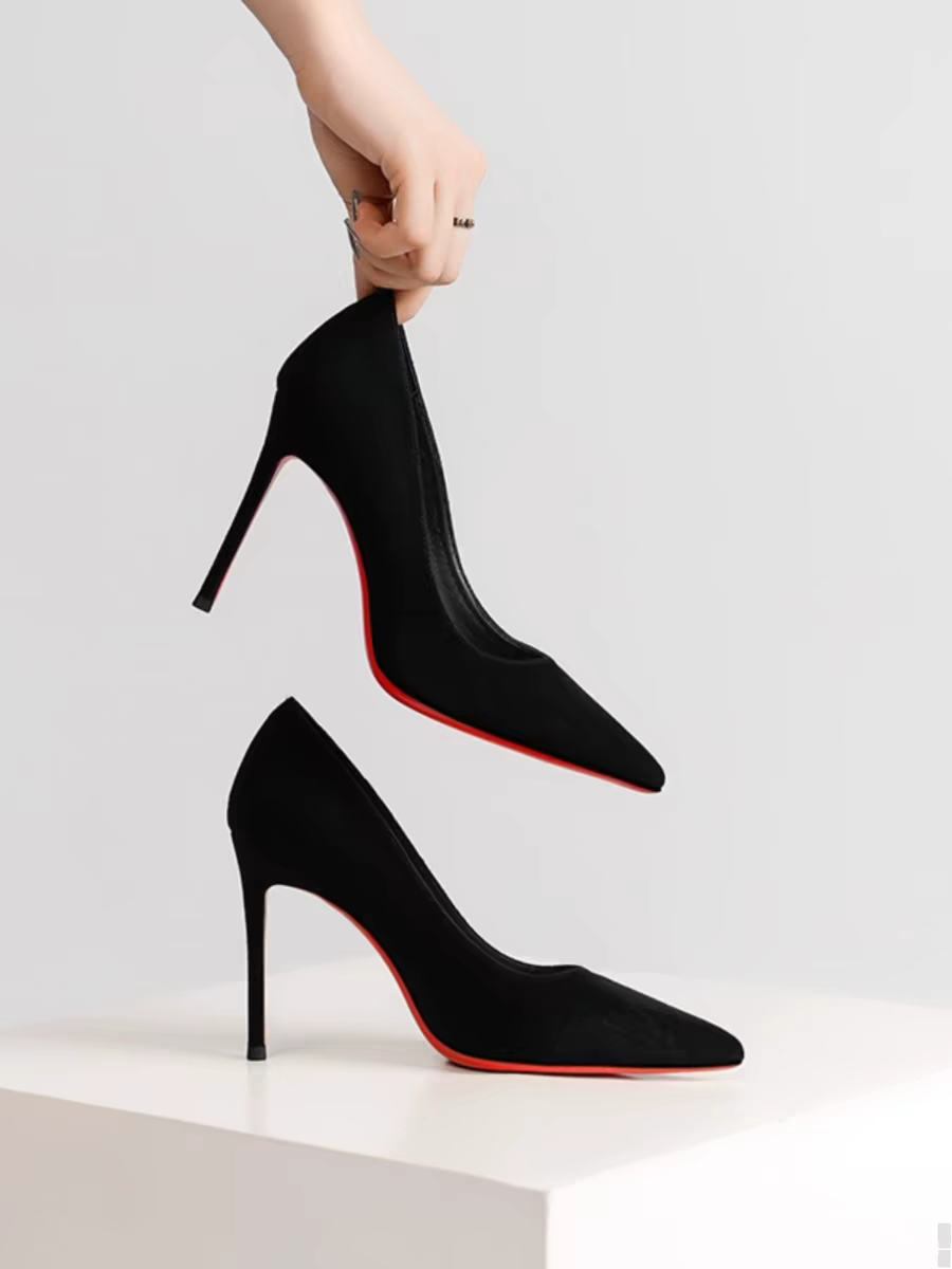 红底高跟鞋女细跟2024新款秋设计感小众气质百搭黑色职业尖头单鞋