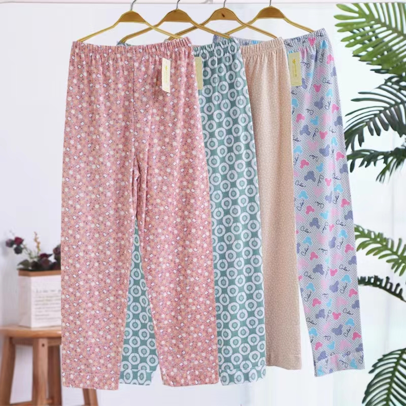 【秋冬家居裤】女士棉毛睡裤秋冬厚款宽松印花全棉高腰加肥家居裤