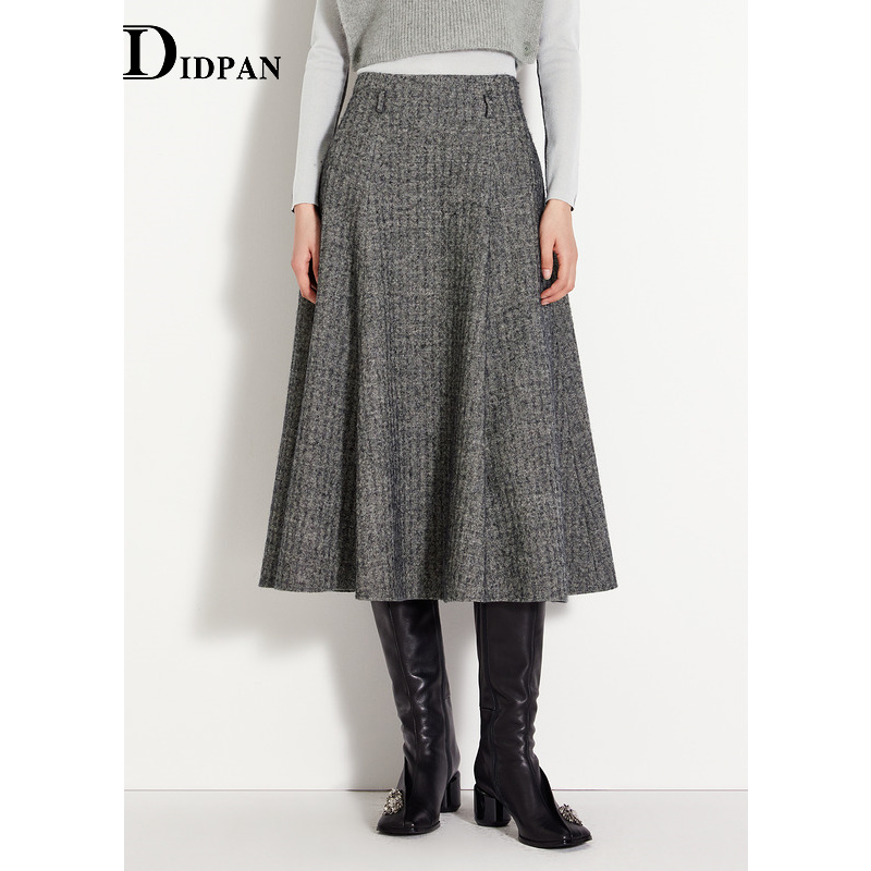 IDPAN亲肤显瘦气质高腰复古半裙毛呢秋冬长裙时尚百搭2E4Q84008