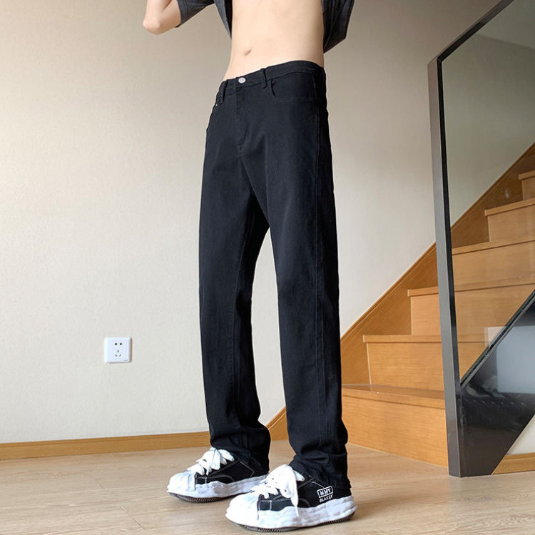 QUALCOMM高街小黑裤vibe牛仔裤男秋季潮流爆款弹力休闲直筒长裤子