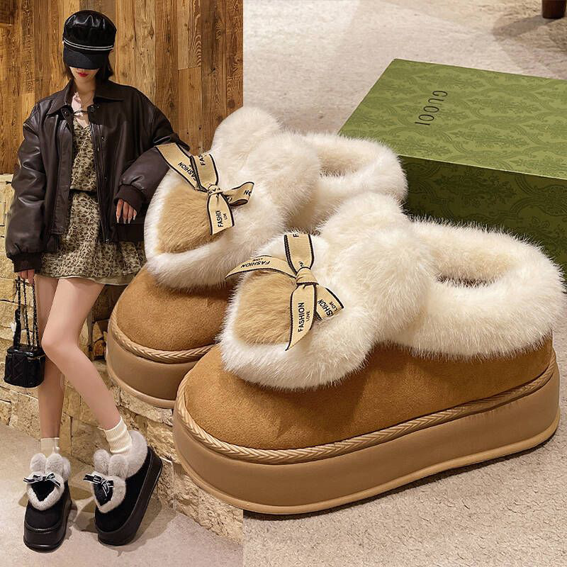 包跟厚底棉拖鞋女高跟室内居家可爱毛绒拖鞋冬季保暖防寒棉鞋外穿