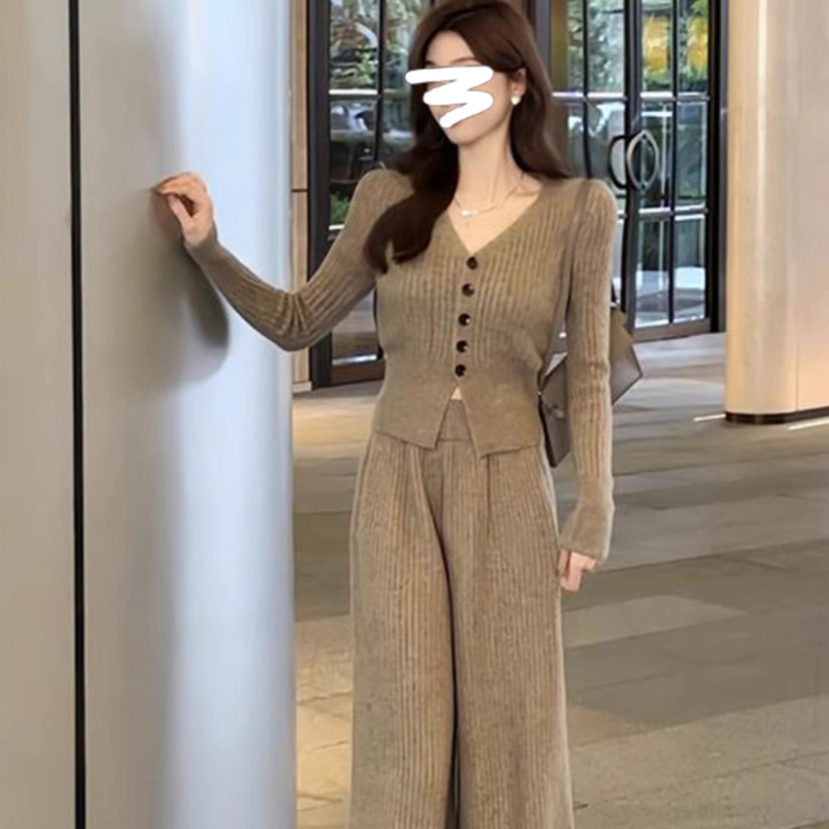 轻熟风又a又飒针织套装女秋冬装搭配一整套时尚休闲阔腿裤两件套
