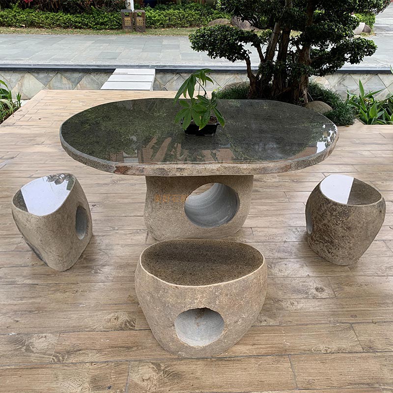 天然大鹅卵石桌石凳自然原石家居庭院花园古香景观石桌凳凉亭摆设