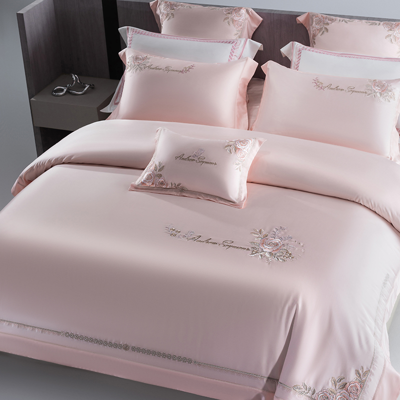 水星高端系列家纺轻奢160支长绒棉纯棉床上用品刺绣四件套结婚送