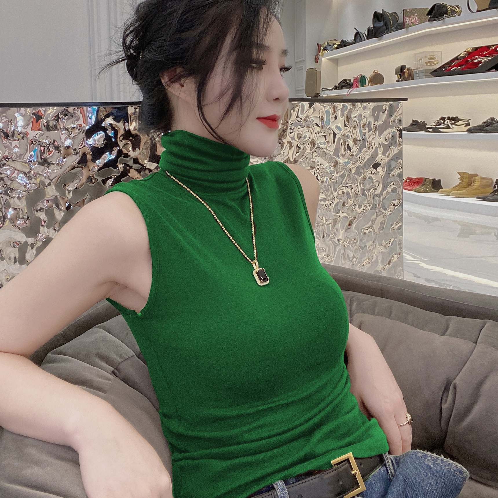 高领背心女春秋内搭修身堆堆领打底衫洋气2025新款无袖毛衣针织衫