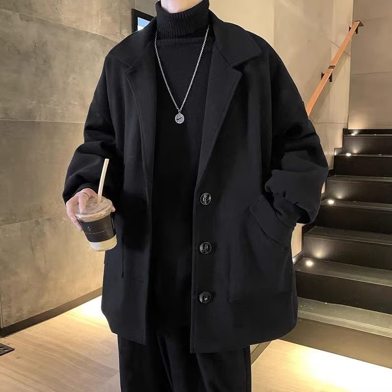 毛呢大衣男士港风ins潮流休闲外套韩版宽松痞帅新款中长款夹克