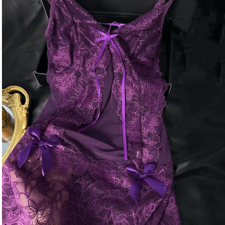 【紫色韵味】2024新款性感吊带睡裙睡衣女纯欲蕾丝网纱美背镂空薄款