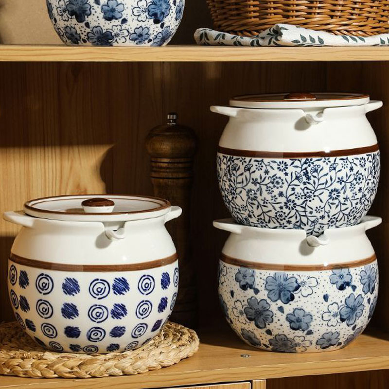 新款日式青花瓷大号猪油罐家用陶瓷带盖加厚耐高温油罐子厨房专用