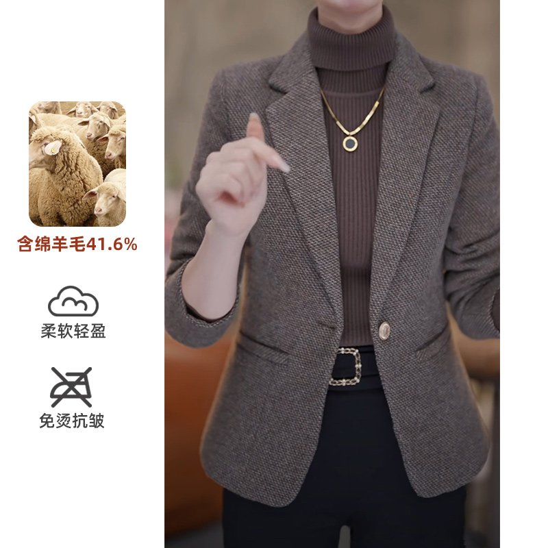 高级感毛呢短款小西装女秋冬2025年新款小个子气质女士西服EG8636